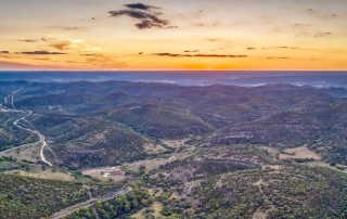 Aerial view of Texas Hill Country at sunset.