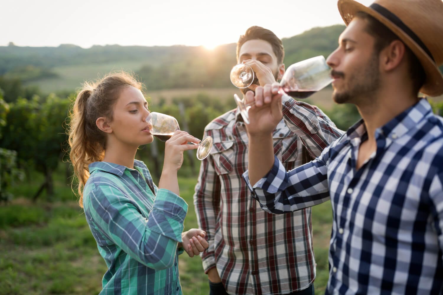 Picture of friends enjoying Fredericksburg, TX, wineries.