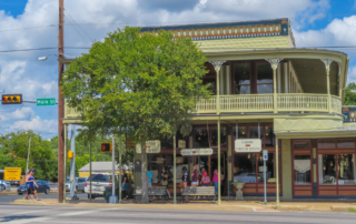 Historic storefront on Main Street in Fredericksburg, Texas.