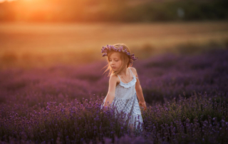 A little girl in a lavender field at the Lavender Festival in Texas